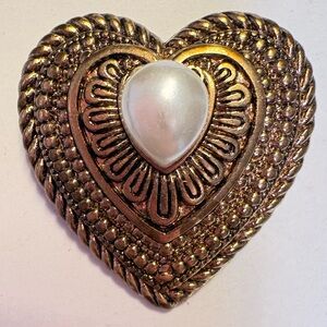 Vintage Heart Brooch with faux Pearl Accent made in Taiwan